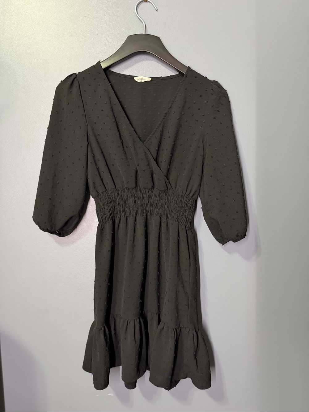Cache Black V-Neck Smocked Waist Mini Dress